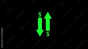 USD sign. Dollar coin. Dollar rate rise and fall vector signs. Cost increase and decrease