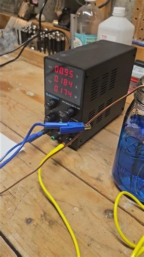 Copper electroplating a piece of 18g steel. Using copper sulfate and a power supply. #toolreview