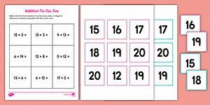 First Grade Addition to 20 Tic-Tac-Toe Game