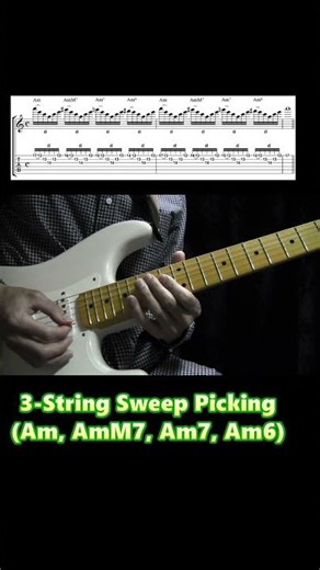Learn This 3-String Sweep Picking Pattern Consisting of Am, AmM7, Am7, Am6 Arpeggios #shorts