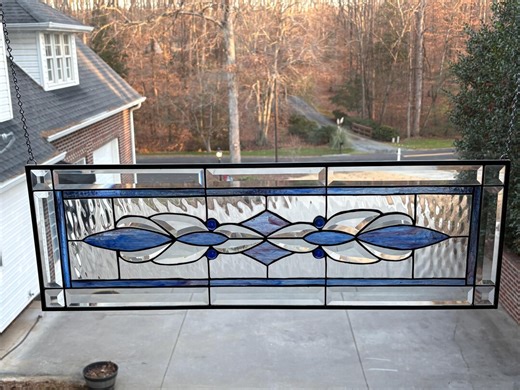 Blue and Clear Stained Glass Window Panel, Transom for Home Decor - Etsy
