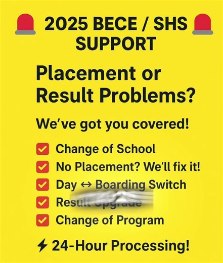 *2025 SHS PLACEMENT PROTOCOL PORTAL IS STILL OPENED AND ACTIVE*🪷🍏 *YOU CAN HAVE THE BEST GRADE BUT PLACED IN A VILLAGE SCHOOL* 🏫 *SCHOOL CHANGING IS ONGOING* 🔥💯 *DON'T GO TO ANY SCHOOL AND LATER REGRET IT*‼️‼️ 🥇Do you want to Change your School of Placement..?? 🥈Do you want to Change your Programme/Course..?? 🥉Do you want to Change your Residential Status from Day to Boarding..?? *QUICKLY CALL OR WHATSAPP ME NOW FOR ASSISTANCE*