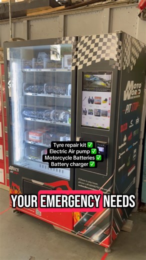 An option for riders during emergencies!💡🆘 Meet our Motoworld 24HR Pit Stop Vending Machine! 🤝 Ultimate Biker Protection www.motoworld.com.sg | Motoworld Singapore