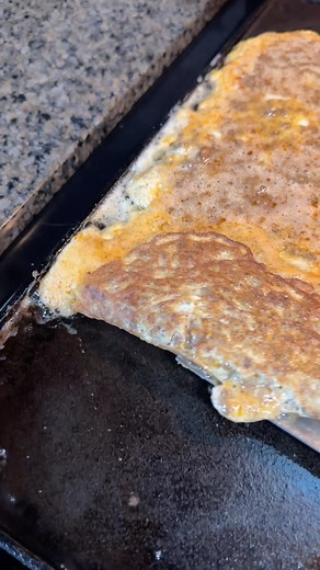 Taco Tuesday leftovers make an awesome breakfast. Who agrees? I made this big omelette to break my fast. It was 5 eggs, my taco seasoning, hot sauce and a half cup of leftover ground beef taco meat. I just mixed it all together and poured it on the @lodgecastiron griddle. . Once it started cooking, I just rolled/folded it up and let it finish cooking all the way through. I laid in on some @kerrygoldusa butter and enjoyed. . I usually add cheese, but am trying to restrict my calories a bit and al