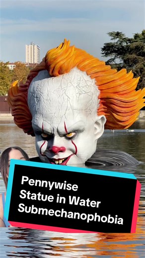 ‼️ Submechanophobia ‼️ Massive Pennywise clown sculpture submerged in water in Madrid, Spain #submechanophobia #megalophobia #pennywise #itwelcometoderry #madrid