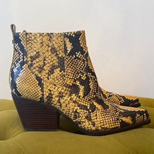 Sam Edelman Yellow and Black Snake Print Ankle Boots