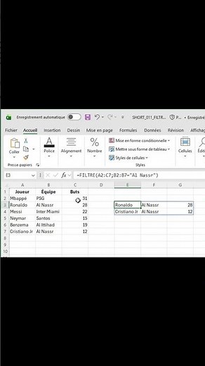 Filtrer automatiquement un tableau avec FILTRE sur Excel