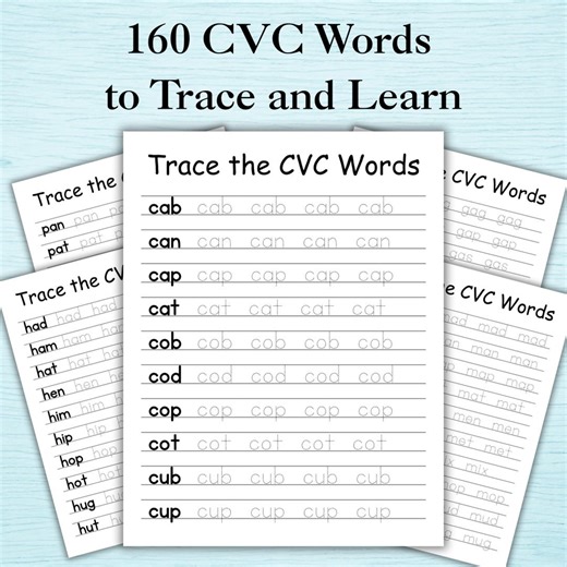 CVC Words Tracing Worksheets: Kindergarten & Preschool Handwriting and Reading Practice (digital Download) - Etsy