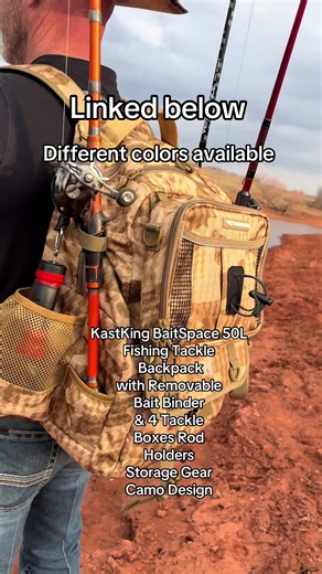 KastKing BaitSpace 50L Fishing Tackle Backpack with Removable Bait Binder & 4 Tackle Boxes Rod Holders Storage Gear Camo Design #fyp #fishing #shopwithkissy #getyours