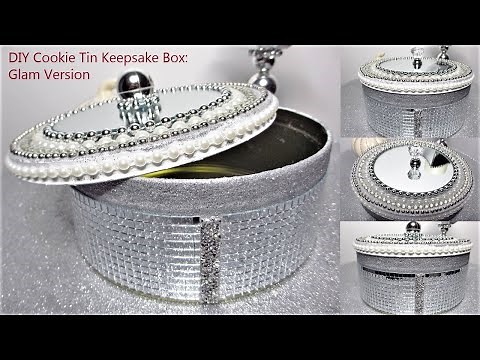 Dollar Tree DIY Mirror Keepsake Box: Glam Version | Cookie Tin Crafts | Glam Room Decor