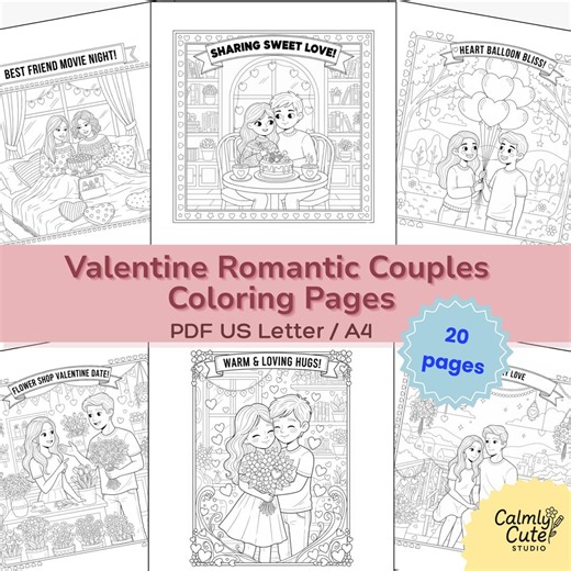 Valentine Coloring Pages | 20 Romantic Couples | Digital Download PDF - Etsy