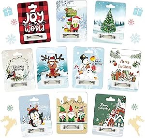 Christmas Money Holders for Cash - 10 Pcs Money Holders Holiday Snowman Money Holder Cards Ornaments with Clear Plastic Cover Rope for Birthday Xmas Party Decorations