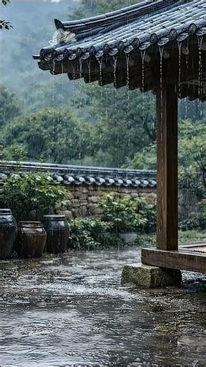 Heavy Rain on Traditional Courtyard with Clay Jars 🌧️🏺 Fall Asleep Fast #shorts