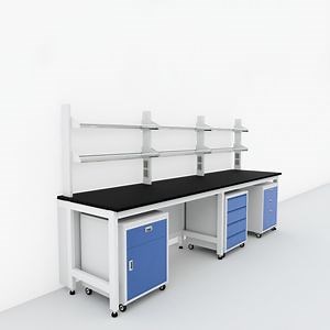 [Hot Item] Customized Color Lab Furniture Bench with Reagent Shelves Hospital Furniture Hang Cabinet Royal Blue Laboratory Equipment