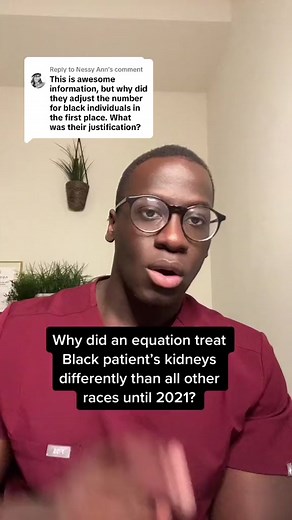 Replying to @Nessy Ann Here’s an explanation of why the eGFR equation (that measures kidney functioning) had a racial correction only for Black patients. #racialbiasinmedicine #joelbervell #healthcare #medicine