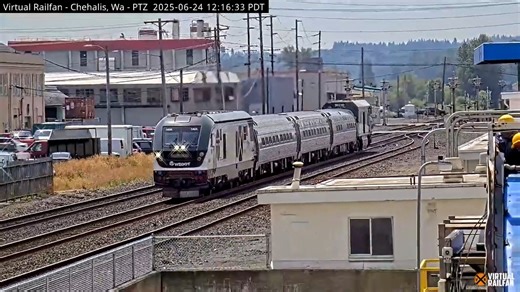 GREAT news! Chehalis, Washington has re-joined our North American live train camera network, with a superior view of BNSF Railway’s Seattle Subdivision which sees Amtrak’s Cascades and Coast Starlight Services. Front and center is the former Northern Pacific Railroad station, built in 1912, which is now home to the Lewis County Museum. Learn more below. ABOUT CHEHALIS, WASHINGTON The BNSF Seattle Subdivision is a major rail corridor linking Tacoma and Vancouver, Washington. Located halfway betwe