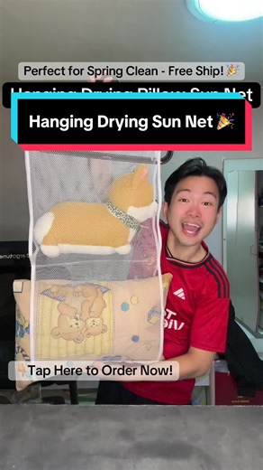 Drying your pillows and plushie under the sun! Easy to use hanging net for all your household items! Get yours in the yellow link now with special flash sale price! 🎉 #hangingnet #sunnet #tiktokshopsgsale #sgaffiliates #createtowin