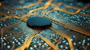 A microscopic view of the intricate connections and pathways within a microchip.