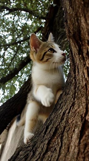 Little Cat Conquers the Tree Like a Pro Climber! 🐱🌳✨ #CatTreeMaster