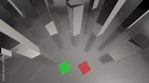 Seamless looping 3D animation of a green and red bars diagram up to 30% and 70% including luma matte