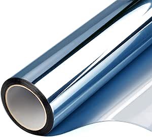 Window Privacy Film One Way Daytime Mirror Tint Treatments UV Heat Control Vinyl Stickers Sun Block Glass Paper Door Covering Reflective (Blue Silver, 35.4 Inch x 26.2 Feet)