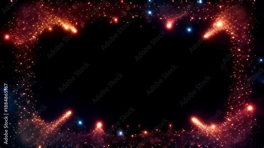 magical frame of golden and red sparks pulsing and moving on a black background creating a festive effect