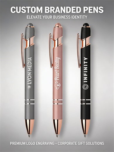 250 Custom Rose Gold Metal Stylus Pens, Bulk Promotional Logo Engraving, Trade show, conference, convention, business giveaway
