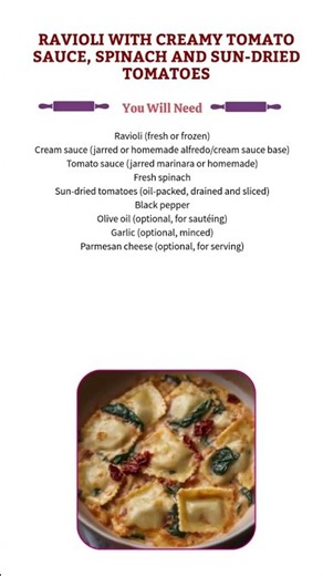 Ravioli with Creamy Tomato Sauce, Spinach and Sun-Dried Tomatoes