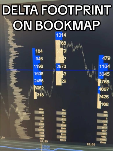 Larping some different setups & colors in Bookmap & TradingView to help people who don’t want to/cant get another platform Although not as good as something like Sierra Chart, Motivewave, or ATAS, you can set up Delta histogram footprints on Bookmap, which I made range based & added a daily volume profile with a last price line in the background.. it’ll get the job done if you can’t afford to buy another platform or don’t have the compute power to run more programs FYI if you do use/plan to use 