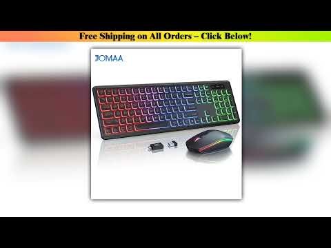 Wireless Keyboard and Mouse Combo RGB Backlit, Rechargeable Light Up Letters, Full-Size,