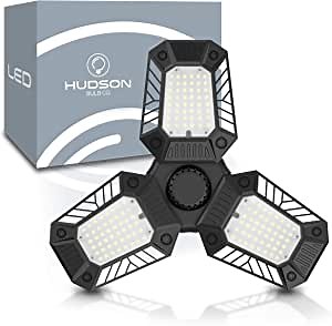 HUDSON BULB CO. LED Garage Light, 6000K Cool White, 6000 Lumens, Adjustable, E26/E27 Standard Screw Base, 60W Equivalent, Workshop/Bay Light for Ceiling Fixture