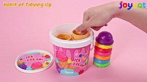JoyCat Ice Cream Toy Set for Toddlers 1-5, Color Sorting & Stacking Toys, Pretend Play Food for Boy Girls Kids, Educational Fine Motor Skills Gift (7 Cones 7 Scoops 1 Bucket)