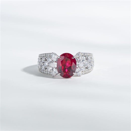 Oval Cut Lab Created Ruby Half Eternity Band, Sterling Silver Anniversary Ring, July Birthstone, Victorian Inspired Jewelry - Etsy