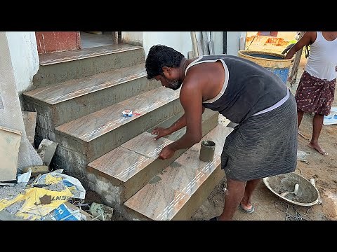 Stairs Tile Installation&Techniques_1BHk Front Steps Tile Accurate Fitting with Cement|Stair work