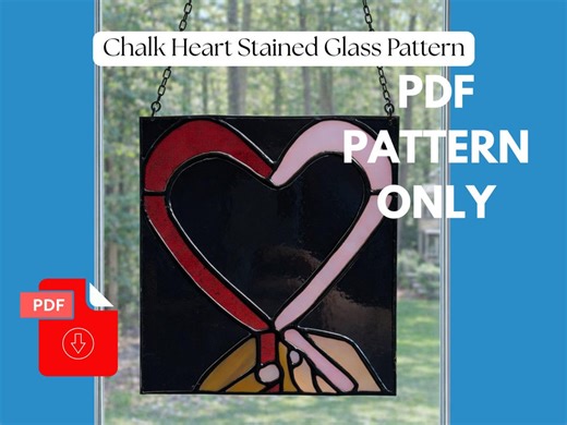 Heart Drawn With Chalk Stained Glass Pattern PDF | Stained Glass Two Hands Valentine Suncatcher | Love Digital Pattern - Etsy