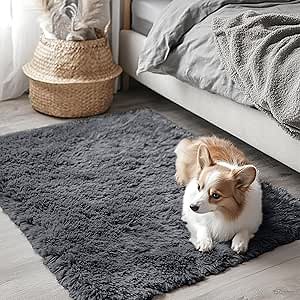 OLANLY 2x3 Machine Washable Small Bedside Rug, Soft Fluffy Shaggy Entryway Throw Rugs for Bedroom, Living Room, Indoor Floor Carpet for Kids Girls and Boys, Nursery Rooms, Home Decor Aesthetic, Grey