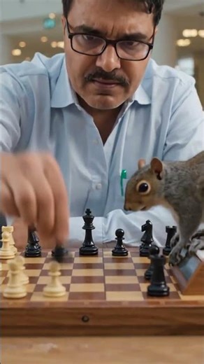 Playing chess with Squirrel #viral #kids #cheat #sqribble Funny#magic#comedy