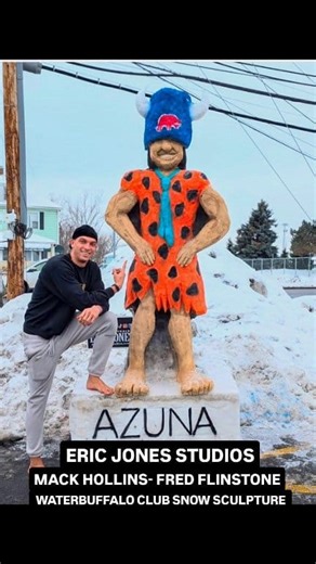 Who remembers how Mack Hollins entered the stadium a couple weeks back as Fred Flintstone and wearing a Water Buffalo Club 716 hat. Of course Mack Hollins was bare foot too like always. Eric Jones did another snow sculpture of that outside of Big Tree Inn OP ahead of the Buffalo Bills vs Baltimore Ravens Divisional playoff game. He partnered with Azuna , @Water Buffalo Club and Cellino Plumbing, Heating and Cooling MAKE SURE YOU GO CHECK IT OUT AND GET A SELFIE WITH THE AMAZING SCULPTURE #mackho