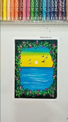 Easy Sunset Seascape Drawing with Oil Pastels | Step-by-Step Tutorial #artshorts #oilpasteldrawing