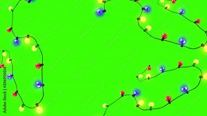 realistic christmas string lights on a green screen background animation footage, colorful lamps,light show for new year design