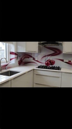 Cherries & Red Waves 🍒 Stunning Printed Glass Splashback | Bold Modern Kitchen Design Ireland