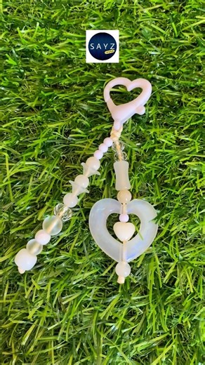 DIY Keychain White Heart Charmed Pendant with Beaded Design