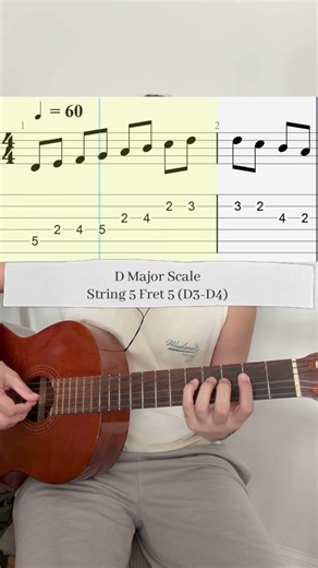 D Major Scale String 5 Fret 5 Octaves D3 to D4