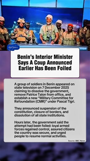 Benin’s Interior Minister Says A Coup Announced Earlier Has Been Foiled