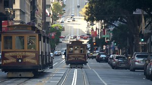 Trams Moving Down California Street San Francisco | Free Stock Video Footage