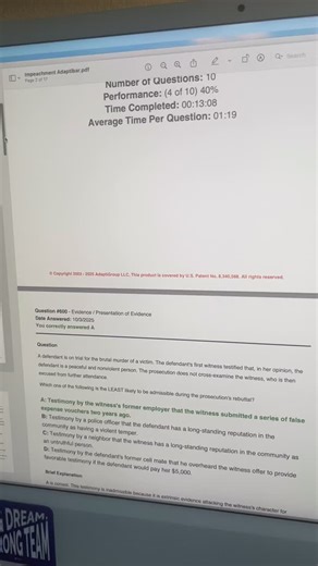 Improve on Your MBE While Using ChatGPT 💡 When beginning your MBE prep, don’t overwhelm yourself by diving into full categories. Instead, start with small, focused sets—just 10 to 15 questions—on one narrow topic (like Impeachment or Hearsay). This helps you collect initial performance data and reveals early patterns in your understanding. Once complete, export your results and upload them into ChatGPT to generate a custom study guide based on the law you’re consistently missing. No need to do 