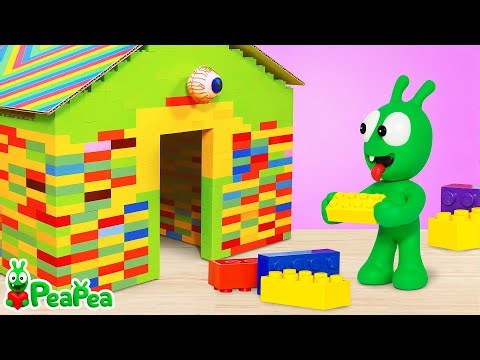 Pea Pea Builds a Giant Colorful Lego House with a Funny Eyeball Alien Clay World