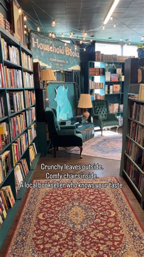 Crunchy leaves outside. Comfy chair inside. A local bookseller who knows your taste. This is fall, indie style. Shopping local keeps these spaces thriving. 📍 Household Books | IndieBound