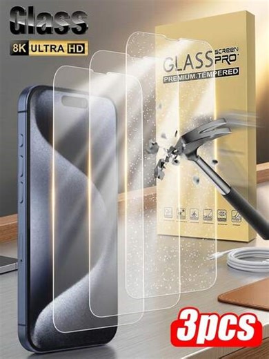 MSRI 3 Stück hochauflösende transparente Bildschirmschutzfolie, hochharte klare gehärtetes Glas Handy Bildschirmschutz, kompatibel mit iPhone und anderen Modellen. Hergestellt aus robustem Glasmaterial, um tägliche Kratzer und Stöße zu widerstehen, glatte Beschichtung für empfindliches Tippen, Anti-Fingerabdruck-Beschichtung hält den Bildschirm sauber und klar. | SHEIN
