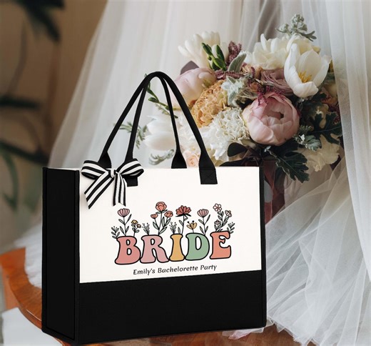 Custom Bride Tote Bag at Bridal Shower, Personalized Bridesmaid Bag, Wedding Gift for Bride, Honeymoon Bride Bag - Etsy